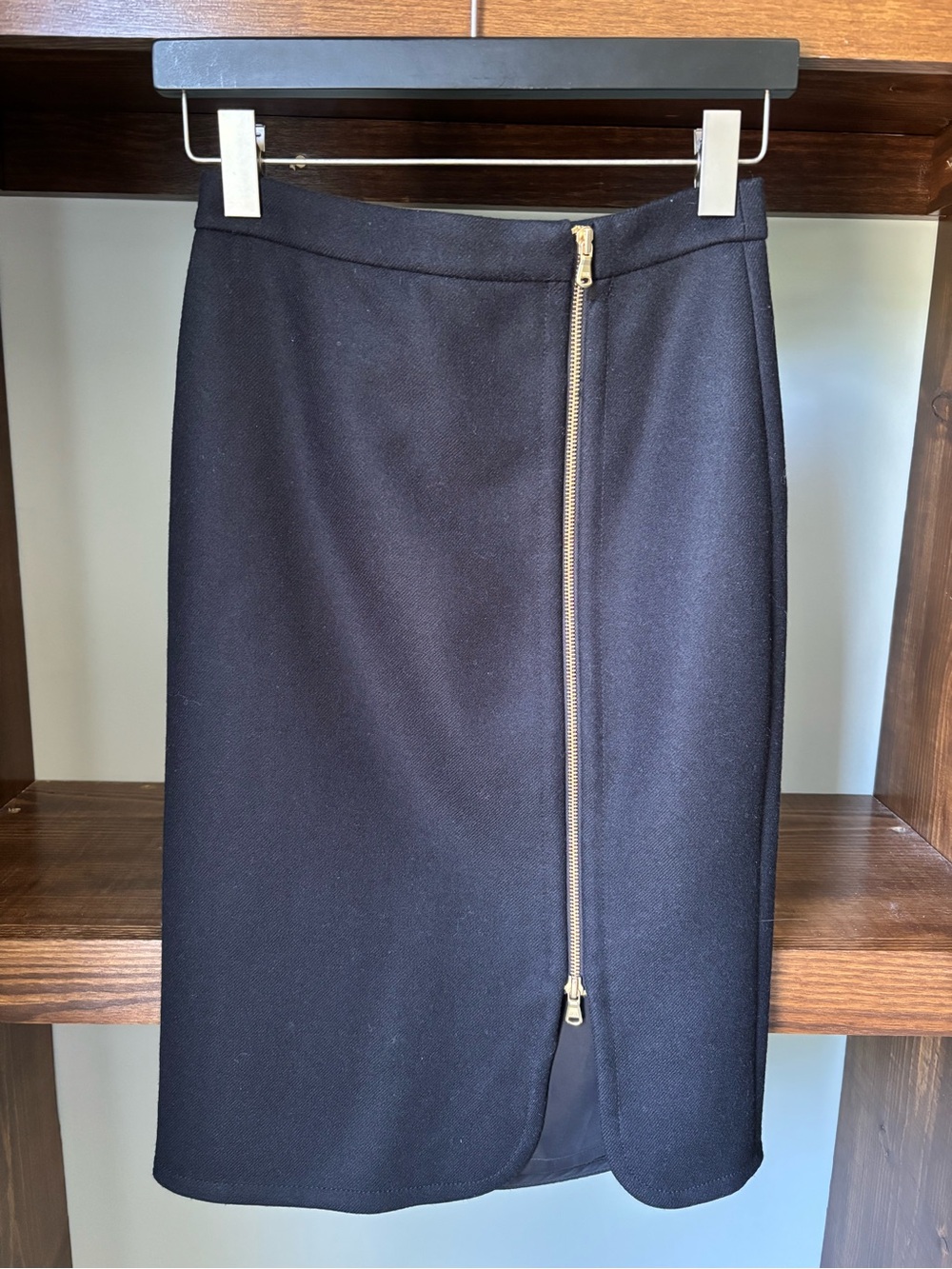 J. Crew Black Pencil Skirt with Gold Zip Detail